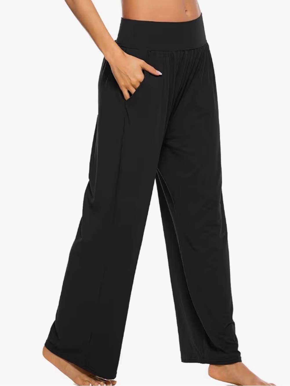 High-Waist Black Wide-Leg Lounge Pants with Pockets
